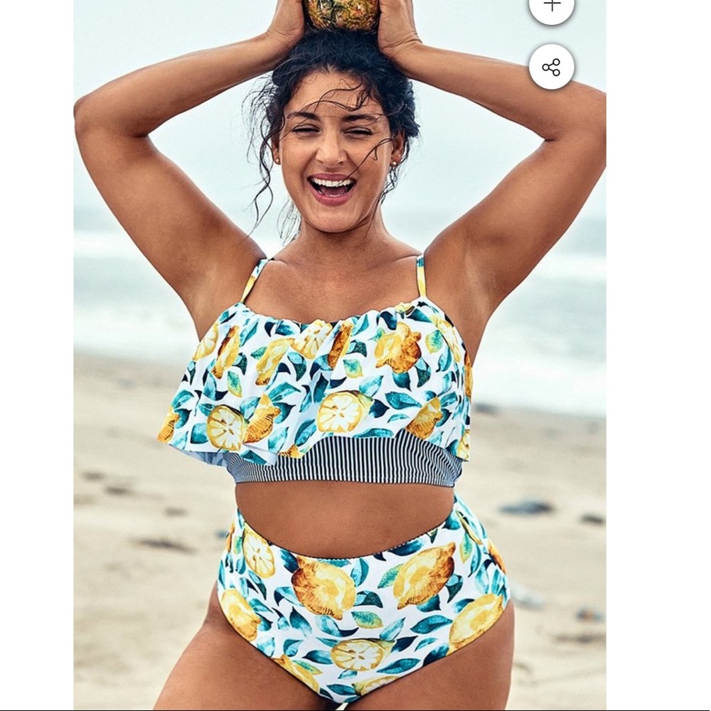 LEAF AND LEMON PRINTED PLUS SIZE BIKINI